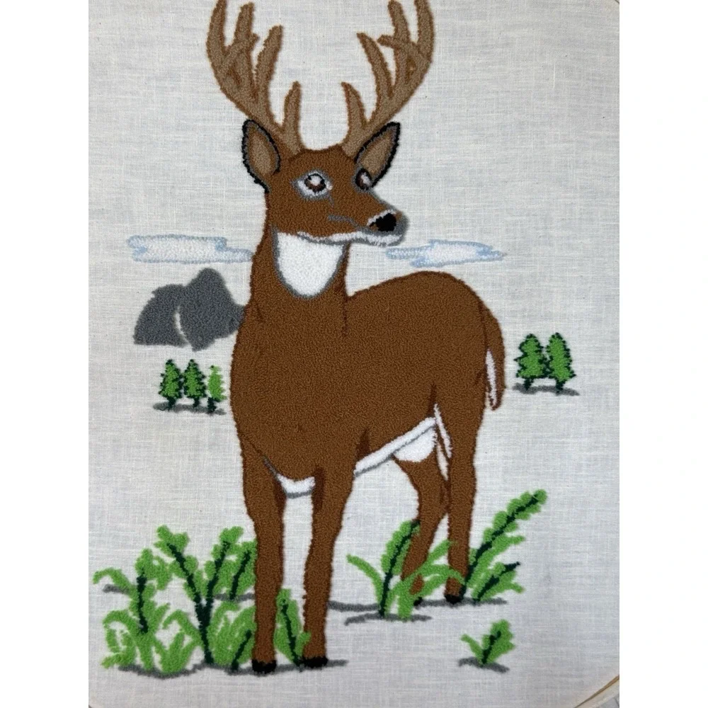 2 Pair Deer Embroidery Hoops Bucks Stamped Canvas Needlepoints 18 x 18